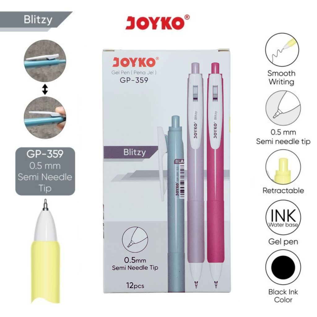 

1 LSN / 12 Pcs Pulpen Pena Gel Pen Joyko GP-359 Blitzy Gel 0.5 mm