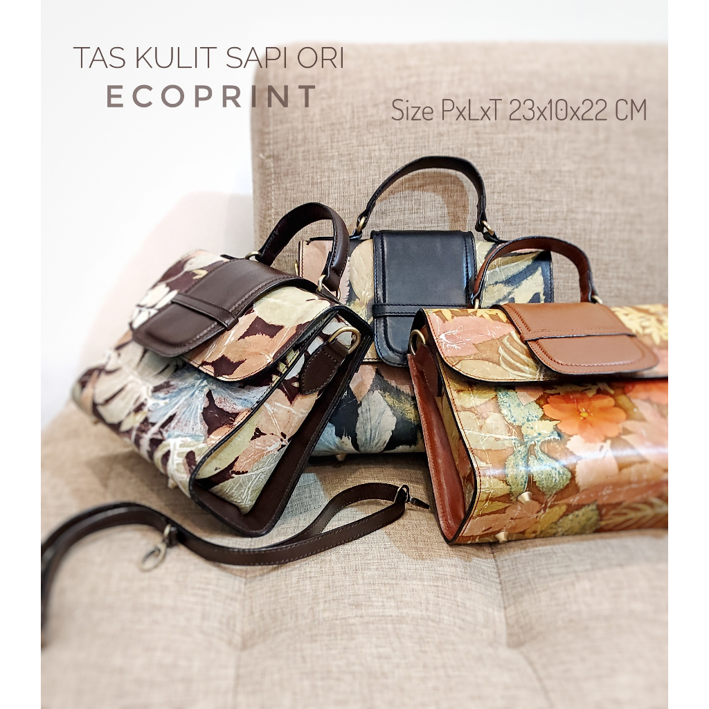 tas selempang jinjing kulit sapi tas wanita model eco print