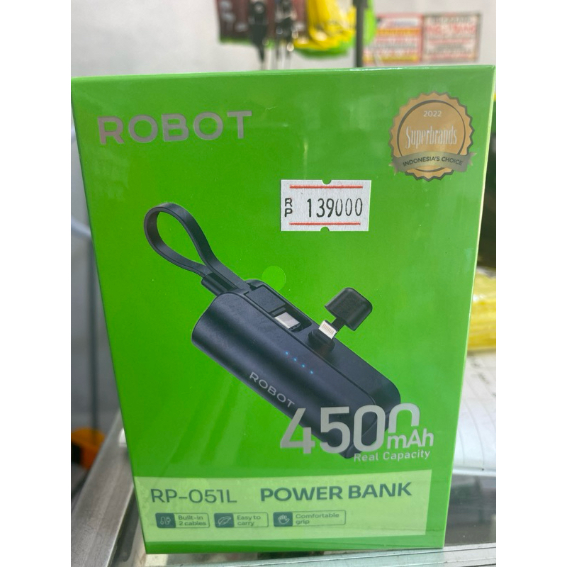 powerbank robot 4500mah type C dan Lighttning/iphone