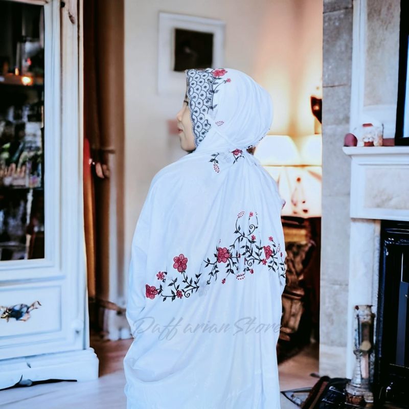 Mukena Terusan Dewasa Bordir Kain Katun Grade A Mukena Lajuran / Lajur