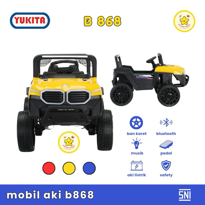 Mobil Aki Anak Yukita B868 Ban Eva karet Mainan mobilan cas remote