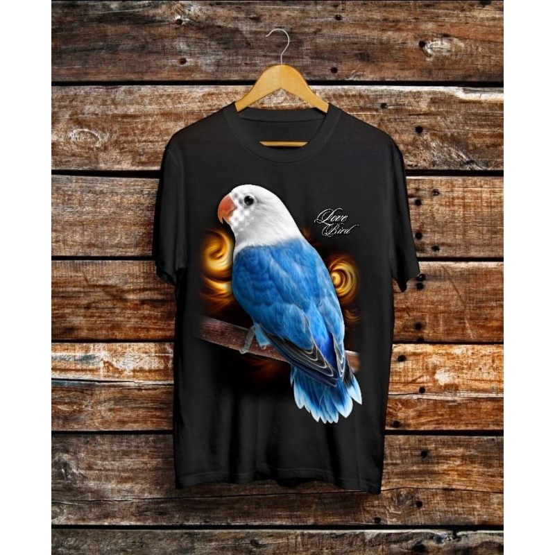 KAOS DISTRO KAOS ATASAN T-SHIRT COWOK GAMBAR BURUNG LOVEBIRD BIRU PUTIH LENGAN PENDEK UKURAN JUMBO