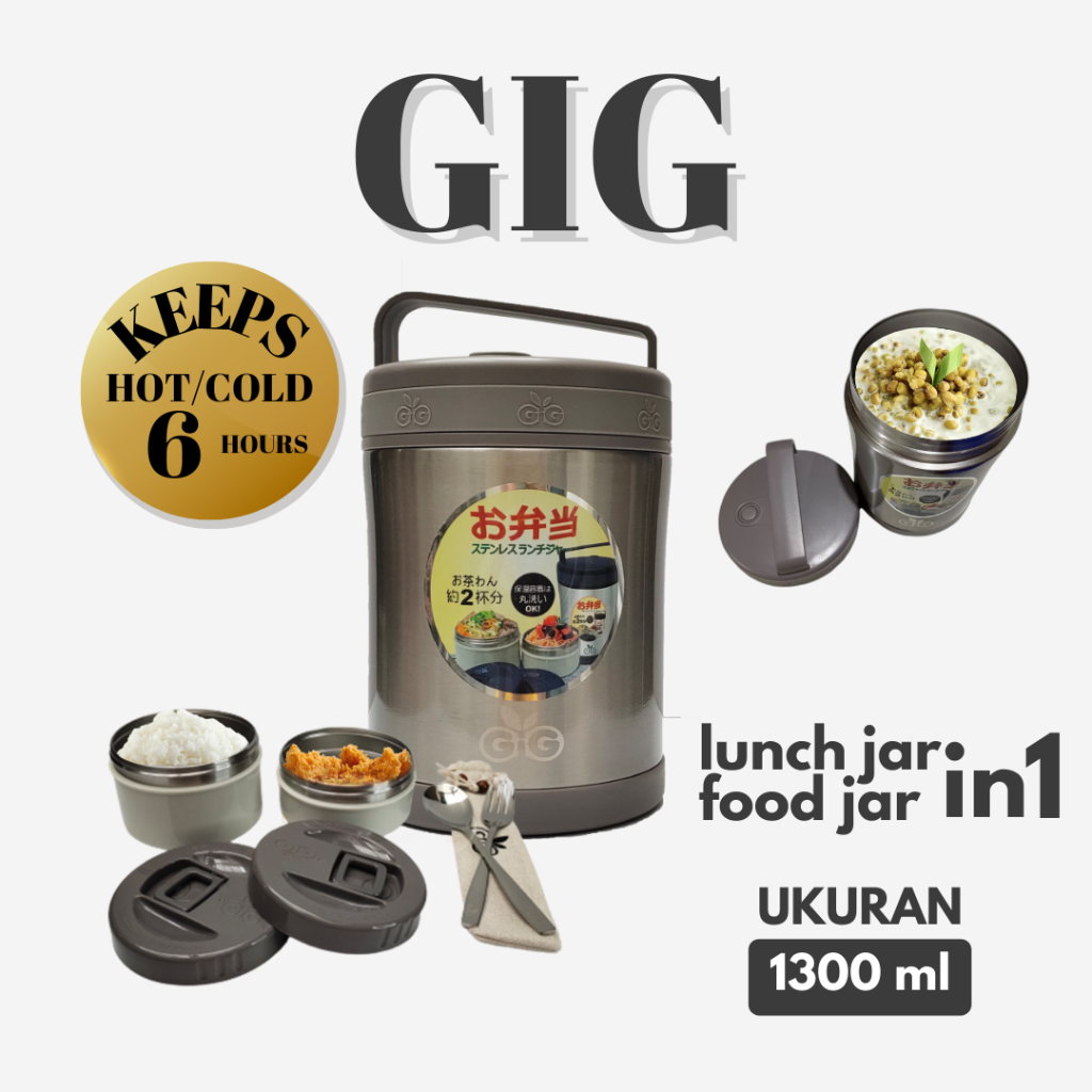 GIG Premium Lunch Jar 1,3lt LJ-61 / Rantang Susun / Tempat Makan / Stainless Steel / Lunch Box