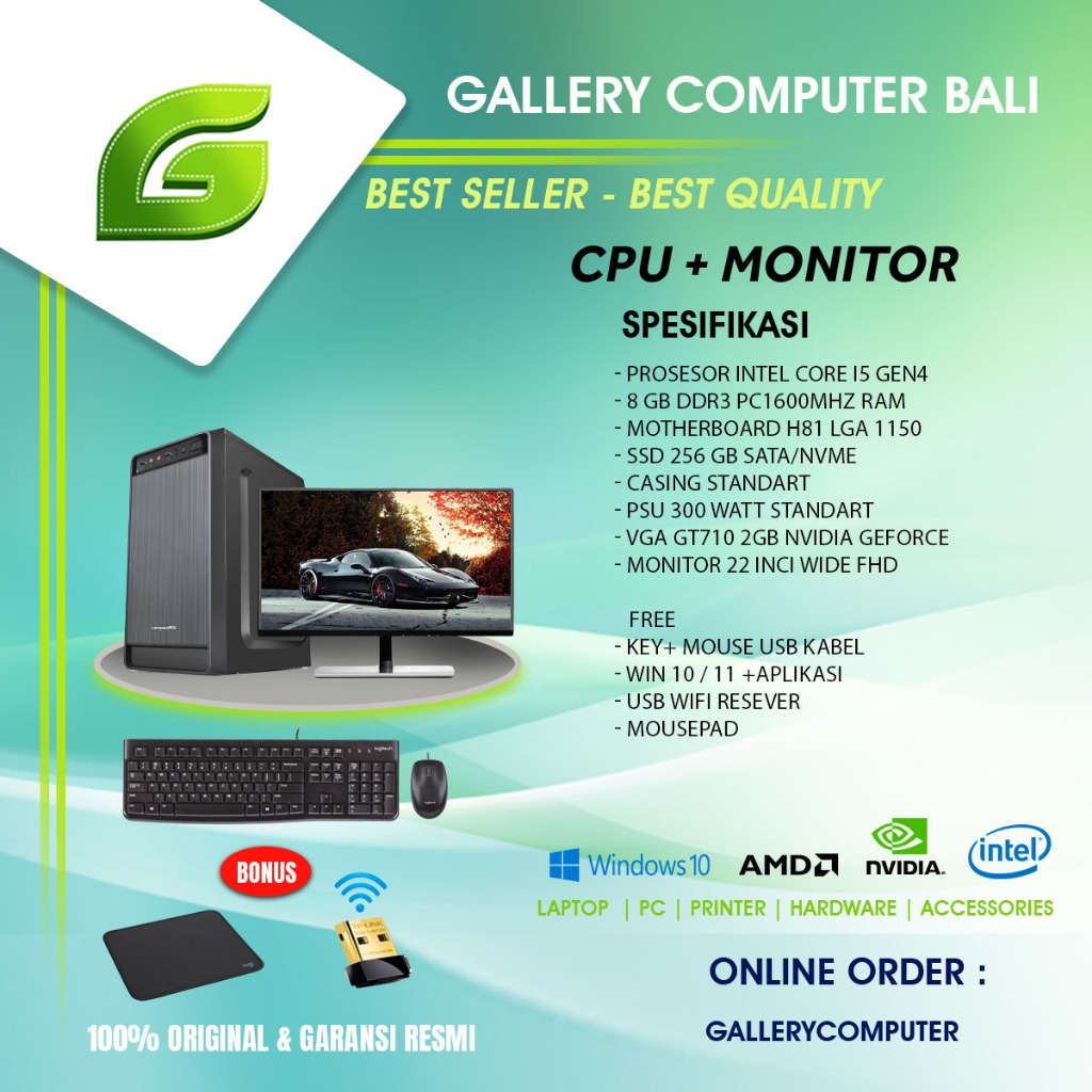 ( cpu dan monitor ) komputer intel core i5 gen4-vga gt710