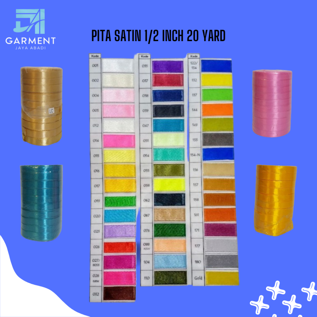 

Pita Satin Import 1/2 " 20 Yard WARNA TERLENGKAP (Per 1 Rol)