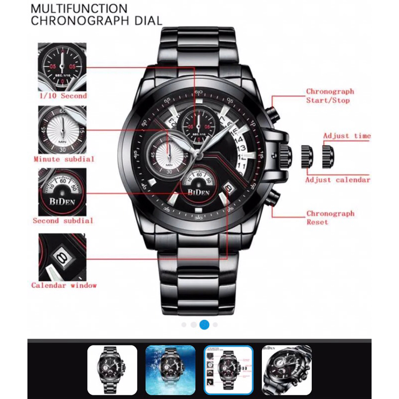 JAM TANGAN PRIA BIDEN 0083 3 DIAL WATCH CHRONO BISNIS TALI RANTAI STAINLESS STEEL TAHAN AIR QUARTZ