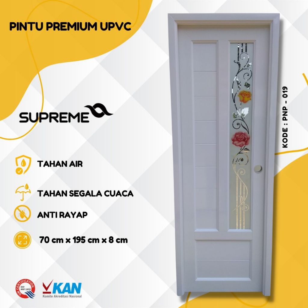 Pintu Kamar Mandi Premium Upvc Supreme 1 Kaca Panjang Tebal
