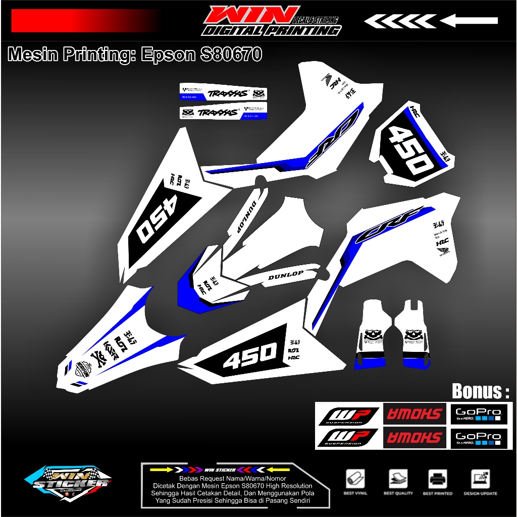 Sticker Dekal CRF 450 Fullbody Stiker motor keren variasi CRF 450 Supermoto Custom Desain
