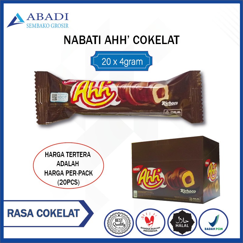 

Richoco Nabati Ahh Chocolate - Rasa Coklat Cokelat 1 Pak 20pcs @4gram 1BOX