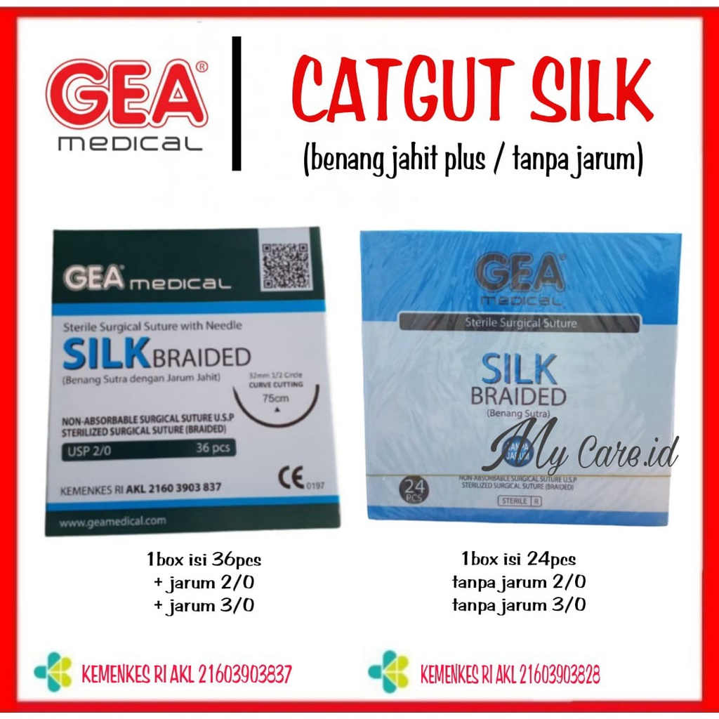 LynCare Catgut Silk GEA - Benang Jahit Silk - Benang Operasi Silk - Surgical Suture Silk GEA ONEHEAL