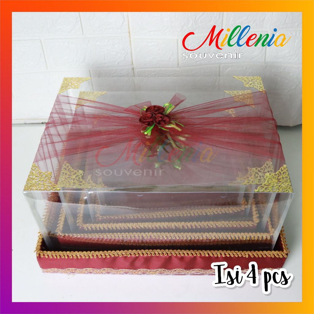 Kotak Box Seserahan Pernikahan Lamaran Kado Model Tile Maroon Paket 4 Pics Full Mika
