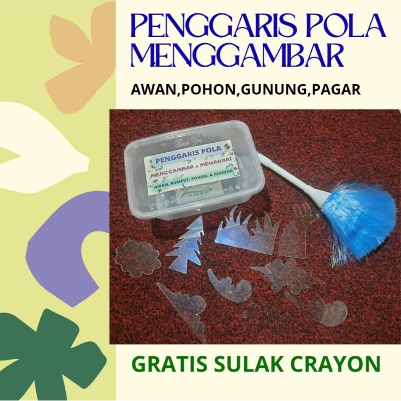 

Penggaris Pola Menggambar Awan,Gunung,Pohon,Pagar,Rumput, Isi 10 Bonus Sulak Crayon