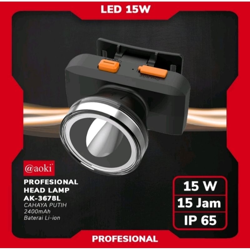 Senter Kepala Aoki Cahaya Putih Super Terang - Senter Led Aoki 3678L