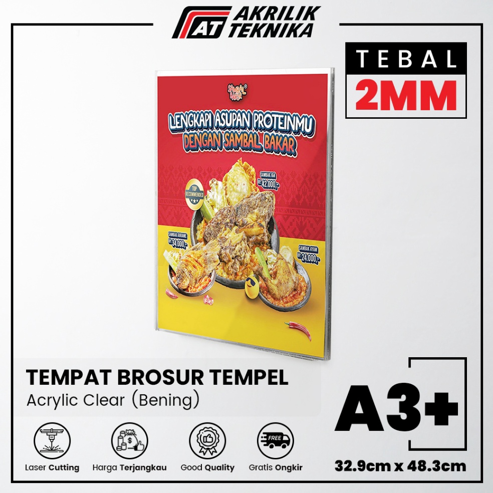 

KODE W92V Akrilik Tempat Brosur Tempel Sign Holder Qris Barcode Menu Wall Thicker Acrylic Ukuran A3