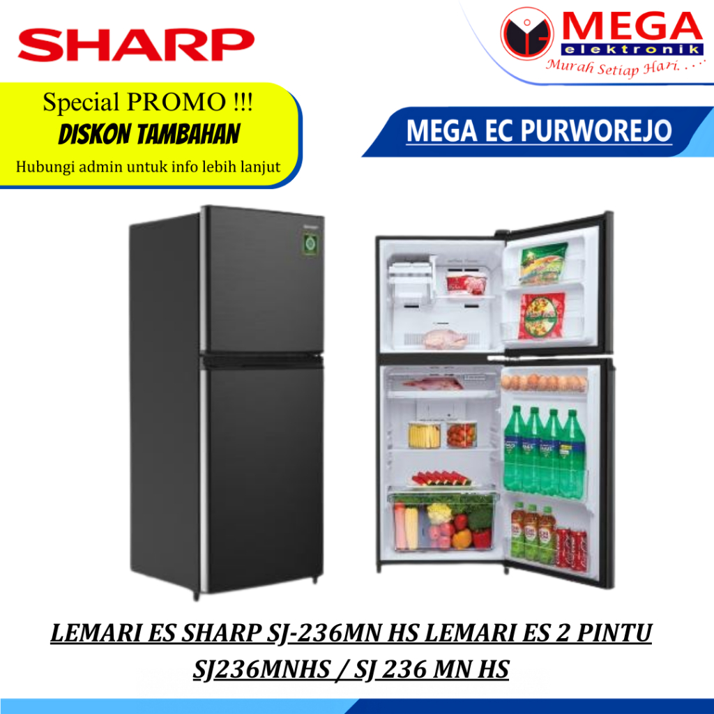 LEMARI ES SHARP SJ-236MN HS LEMARI ES 2 PINTU SJ236MNHS / SJ 236 MN HS