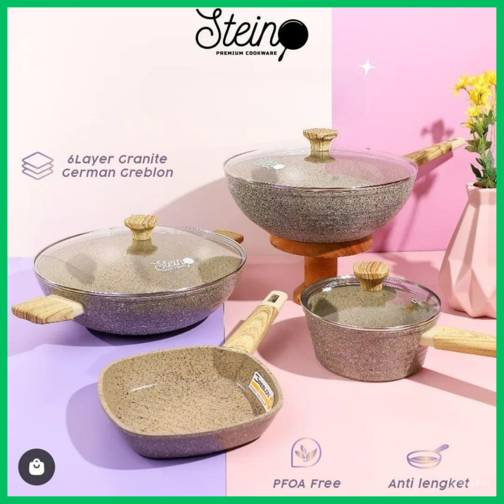 steinookware onyx series wok pan sauce pan grill pan panci wajan anti lengket