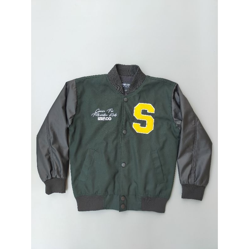 Jaket bomber hijau botol size 4-8tahun