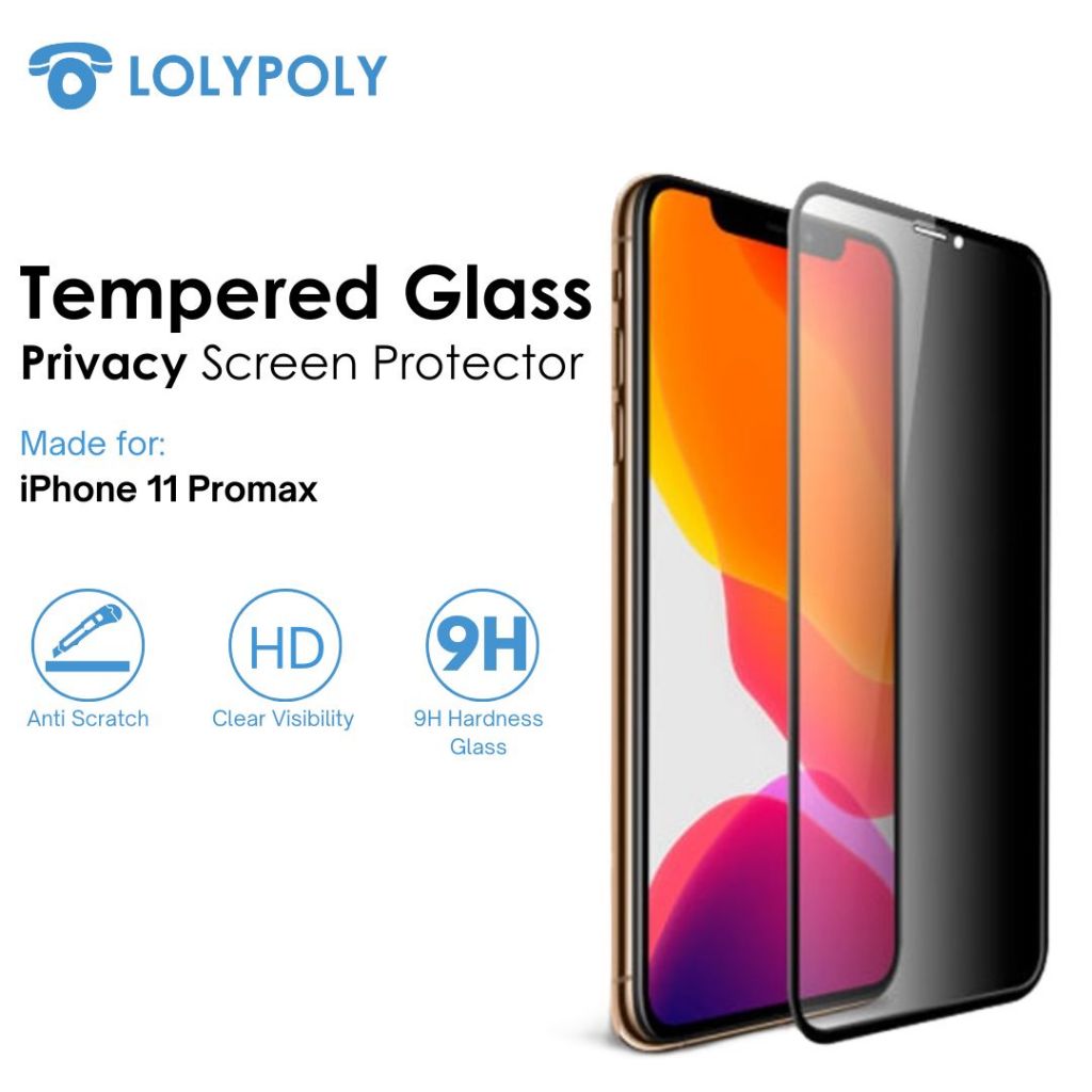 Lolypoly Privacy Tempered Glass For iP 11 Promax HD Screen Display Tahan Gores
