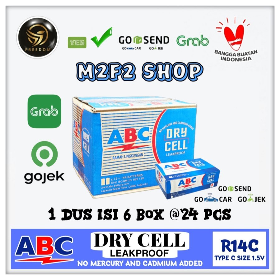 Batu Baterai ABC Biru Dry Cell Ukuran Sedang Type R14C IEC/UM-2/C SIZE 1.5V - Kemasan Karton (Khusus
