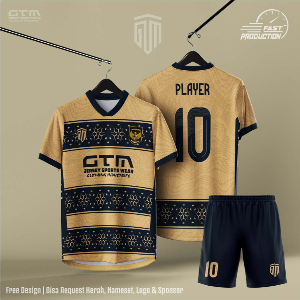 Jersey Bola Futsal Printing Cream Hitam Kerah Vneck ~ Free Custom Design