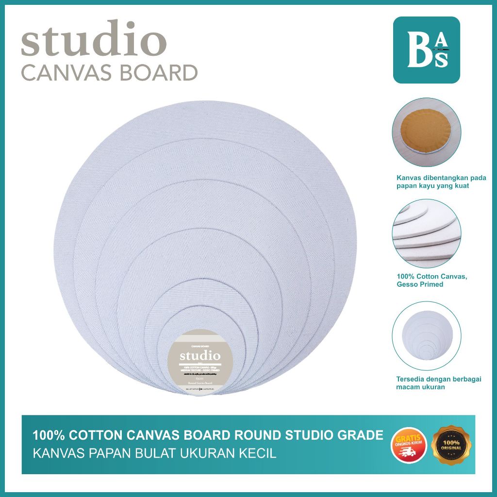 

100% Cotton Canvas Board Round - Studio Grade - Diameter 10 / 15 / 20 / 30cm / Peralatan Melukis Terlengkap dari Bali Art Supplies