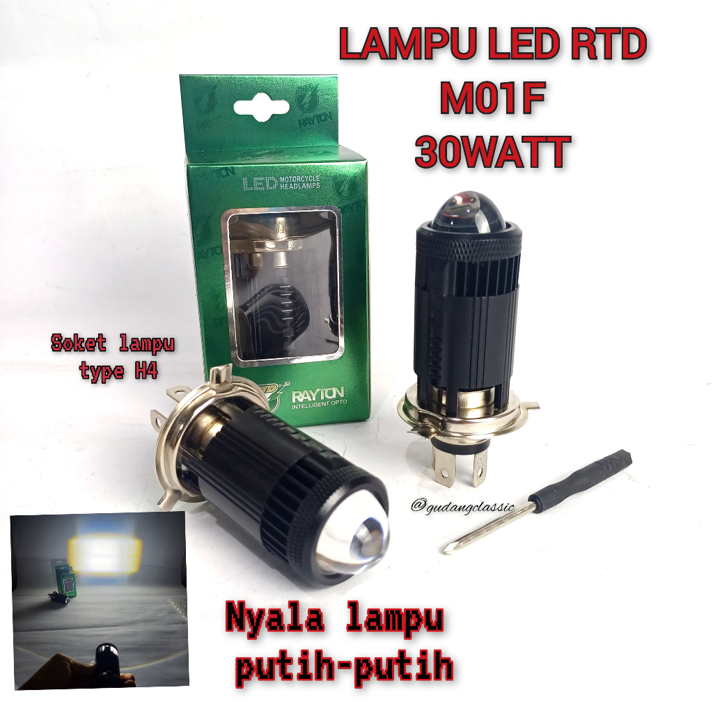 LAMPU LED RTD M01F 30watt H4 MOTOR Mobil LASER PROJIE CUT OFF 2in1 putih / putih bohlam dop depan le