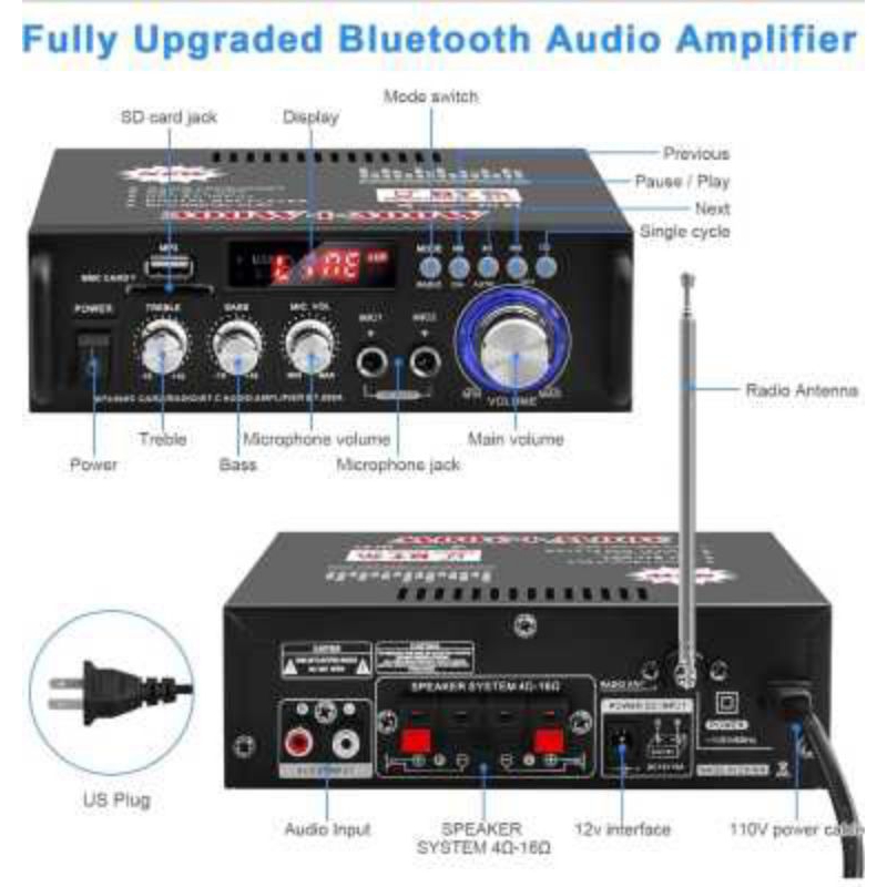 Kerndy BT-298A Bluetooth EQ Audio Amplifier Karaoke Home Theater FM Radio 600W Amplifier BT 298A