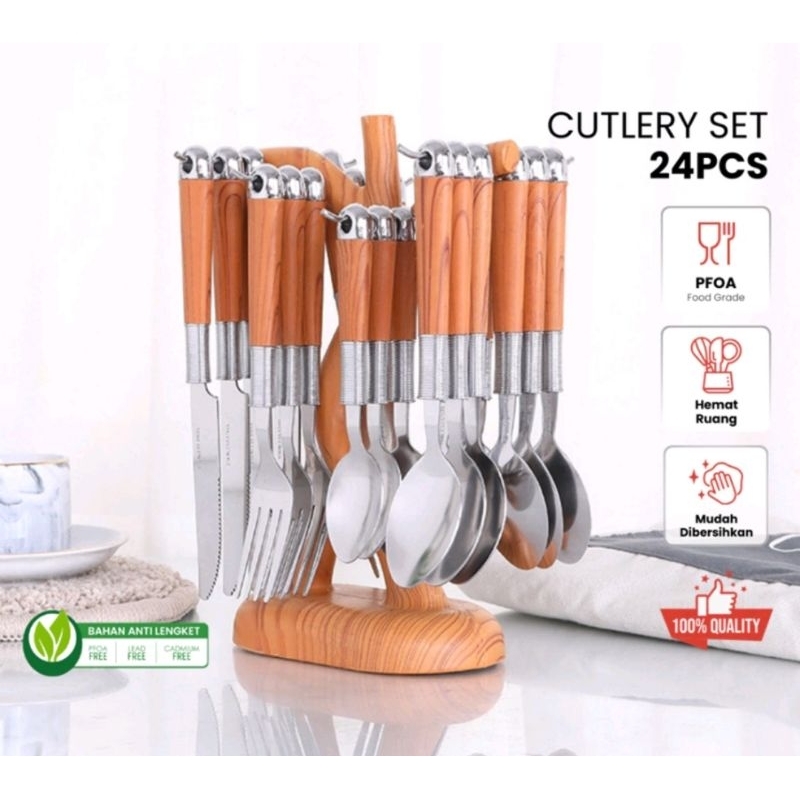 CUTLERY SET CASPIAN 24PCS sendok set kayu sendok set motif kayu sendok makan set sendok tea set