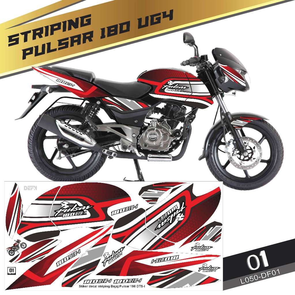 Stiker striping Decal Bajaj Pulsar 180 DTS I UG4 2010-2012 Semifullbody Variasi DF01