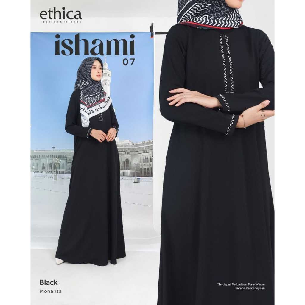 Gamis terbaru 2024 - gamis polos - gamis modern - gamis wanita - Ethica ishami 07 white-black//