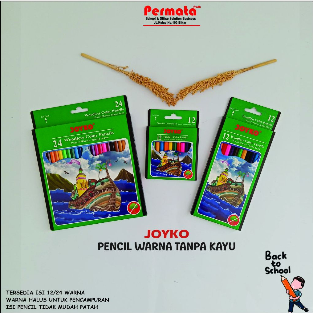 

JOYKO PENSIL WARNA ISI 12/24 WARNA WOODLESS COLOR PENCILS/PENSIL WARNA/JOYKO