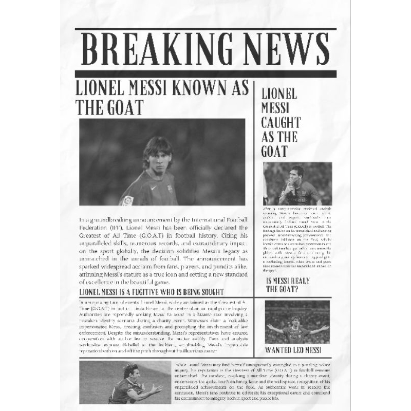 Hiasan Dinding Poster Ivory Pemain Bola Lionel Messi Newspaper Ukuran A3+ (Digital Custom By TotalFo