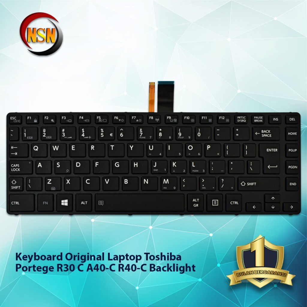 Keyboard Laptop Original Toshiba Portege R30 C A40-C Backlight (Black)