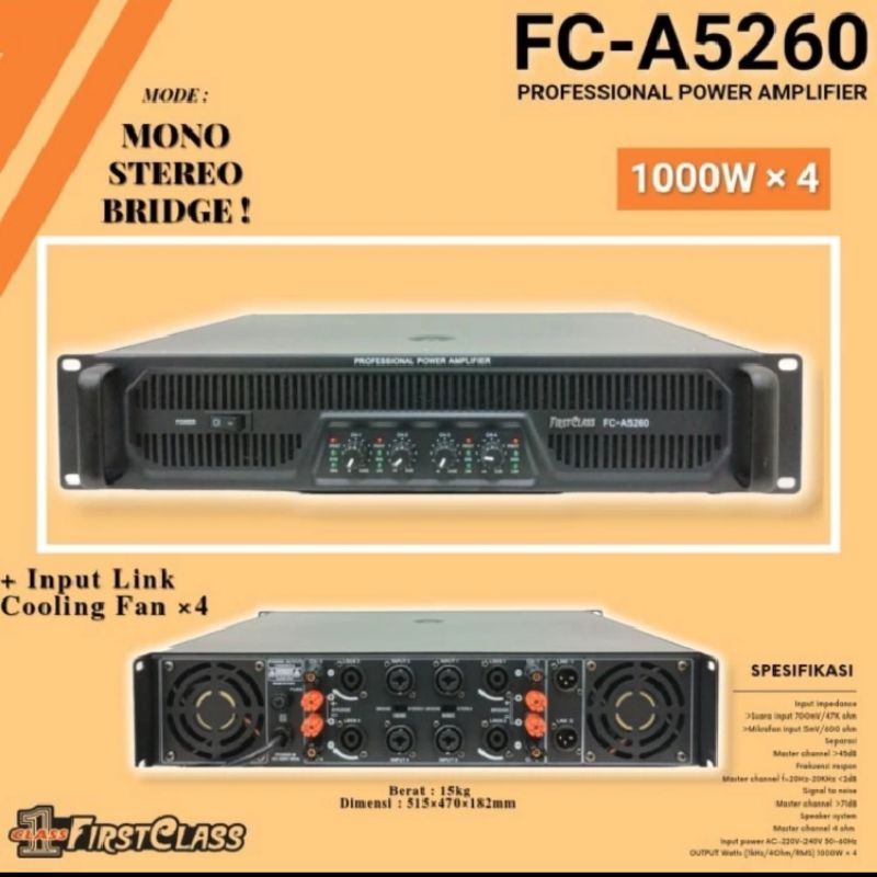 POWER AMPLI FIRSTCLASS FC-A5260 PROFESSIONAL POWER AMPLIFIER FCA5260
