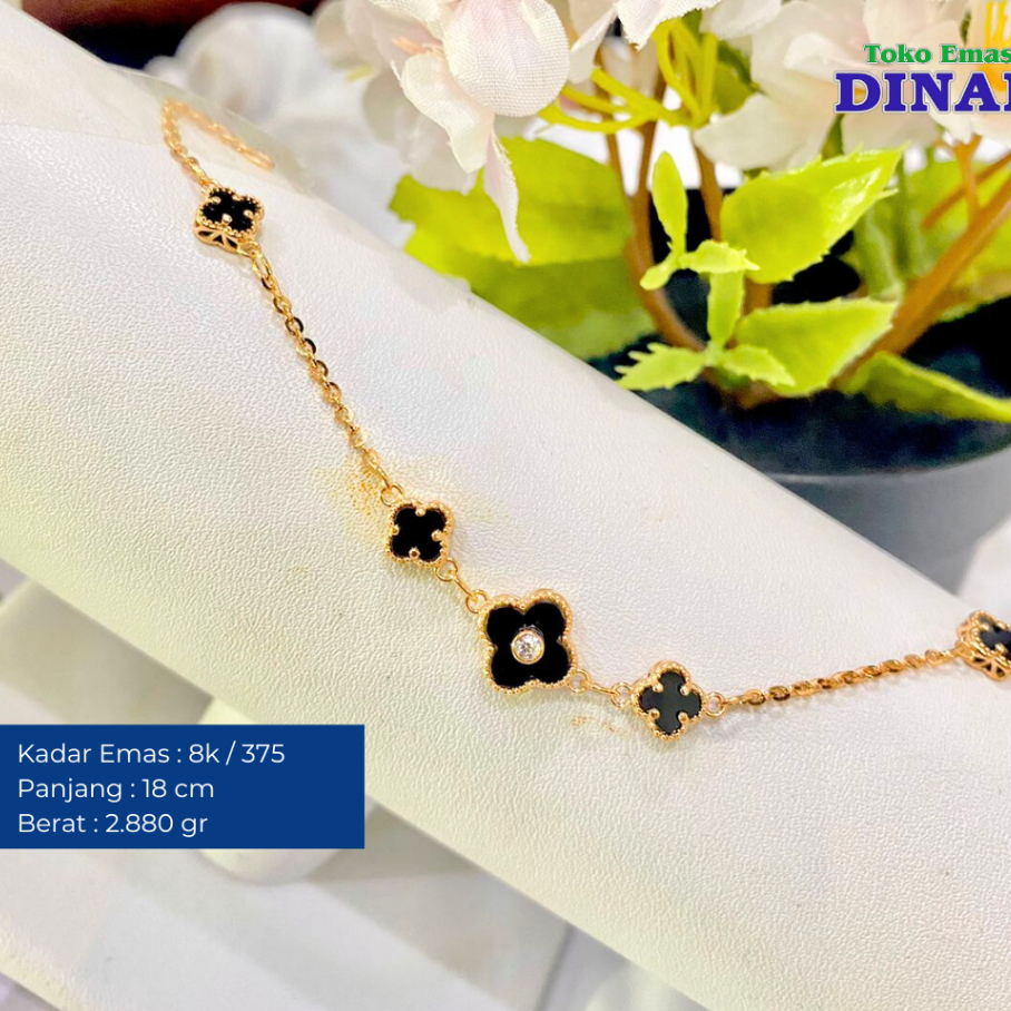GELANG RANTAI BUNGA HITAM + BATU AD - EMAS MUDA - KADAR 8K/375