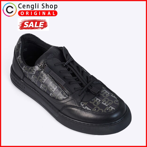 EM05 SEPATU SNEAKER EVERBEST PRIA ORIGINAL CASUAL KETS BRANDED HITAM