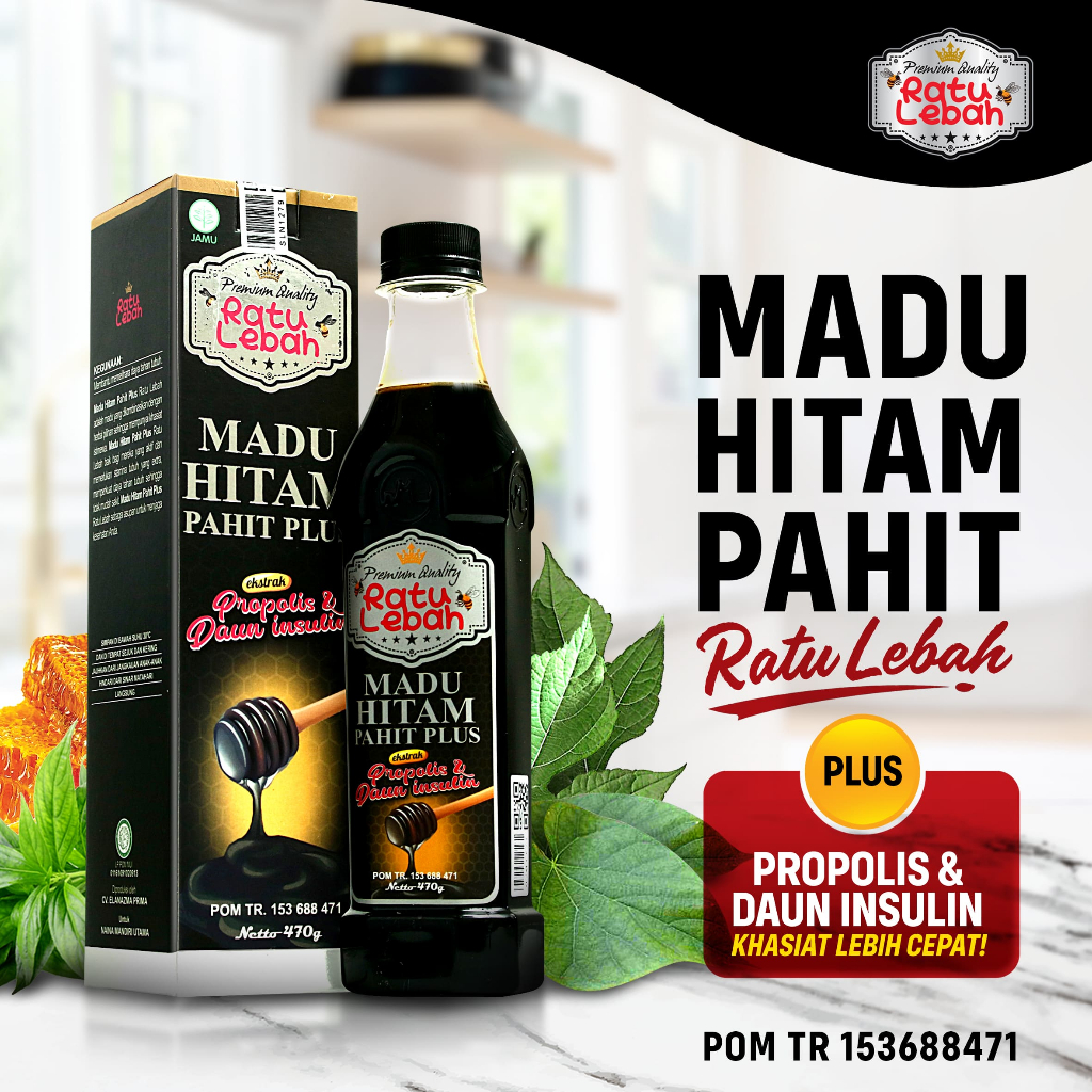 

Bny31 Paket 4 Pcs Madu Hitam Pahit Plus Propolis Ratu Lebah 470gr - Obat Diabetes Kolesterol Asam