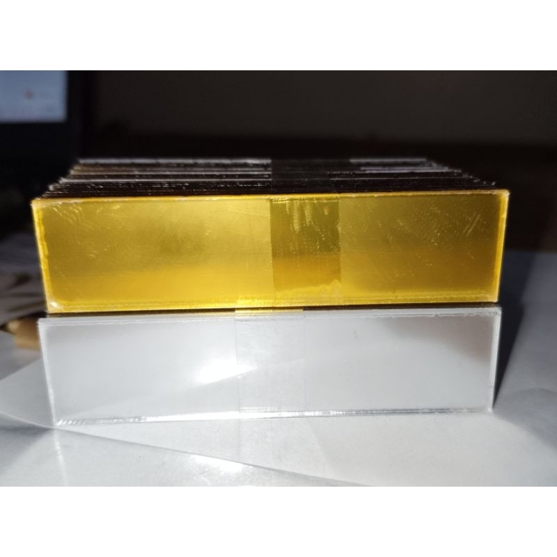 

Bahan Nametag | Papan Nama Dada Akrilik Mirror Gold & Silver 8cm x 2cm