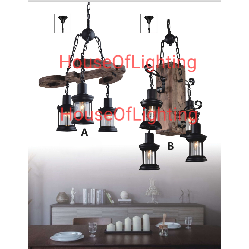 SL5016-3/5017-4 LAMPU GANTUNG HIAS KAYU VINTAGE MINIMALIS DEKORASI KLASIK AESTHETIC PENDANT LAMP