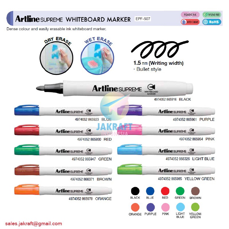 

PESTA DISKON 1 Pcs Spidol Papan Tulis Kaca ARTLINE Supreme Whiteboard Marker EPF57 Dapat Dihapus 15 mm