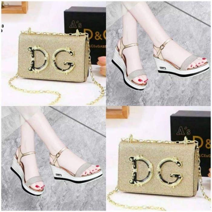 paket sandal dan tas gliter 2in1