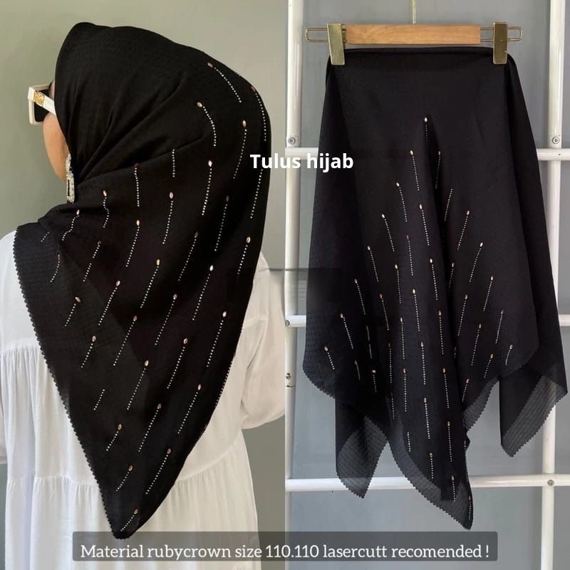 HIJAB SEGI EMPAT POTTON STAR RUBICON PAYET HUJAN/KERUDUNG SEGI EMPAT PAYET HUJAN