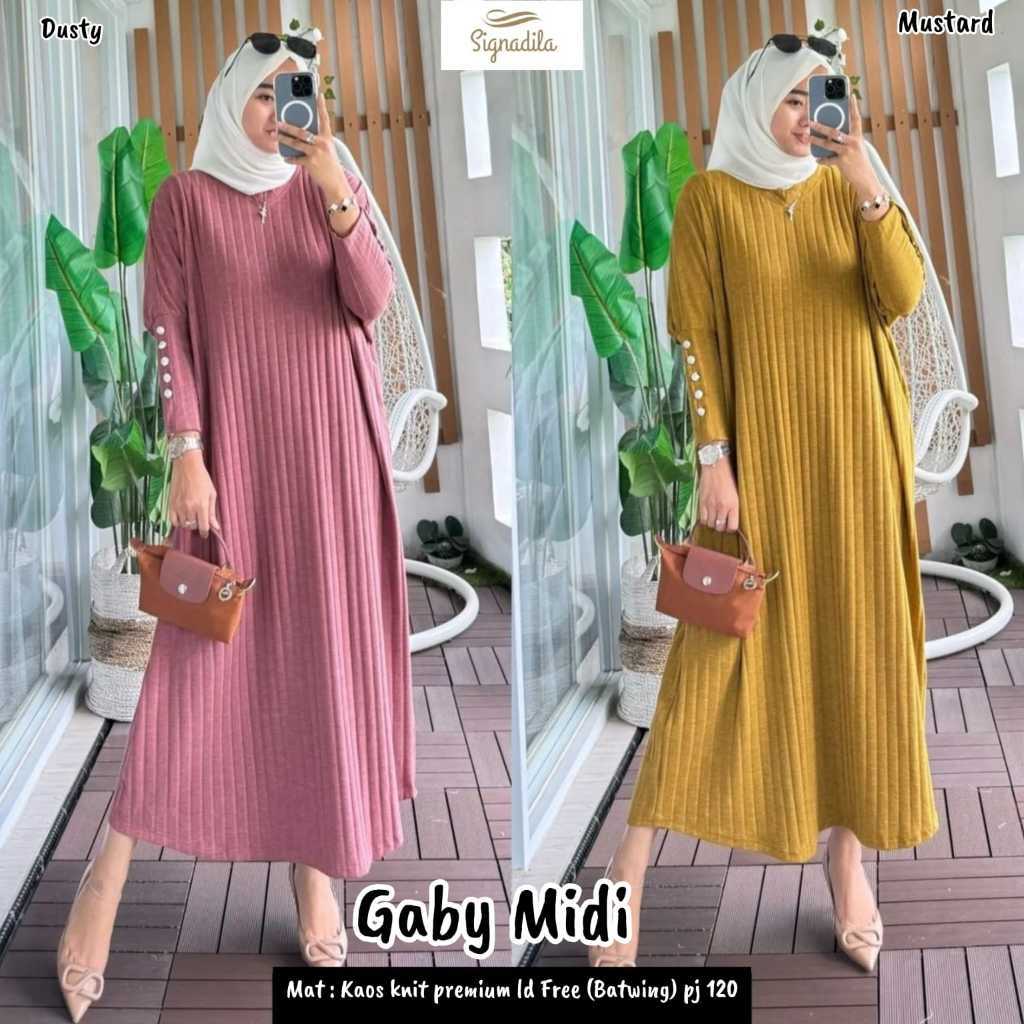 TERBARU GABY MIDI BY NAZEELA / DRESS MIDI BAHAN KAOS KNIT BEST SELLER / GAMIS KNIT IMPORT PREMIUM