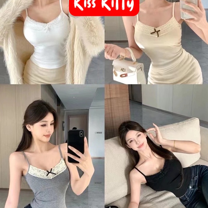 KODE X29J Kisskitty Tank Top Wanita Busa Bra Dalaman Renda Pita Import Korean Style