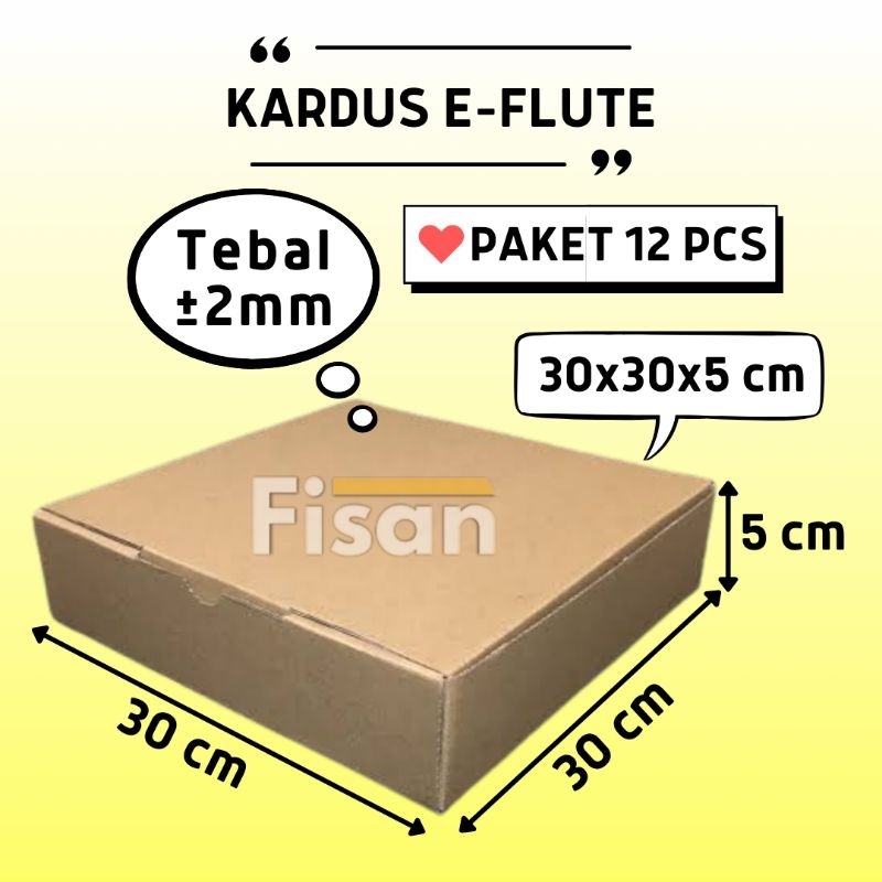 

12 Pcs Kardus E-Flute Dus Box Kotak Hampers Baju Kue Roti Polos 30x30x5 cm