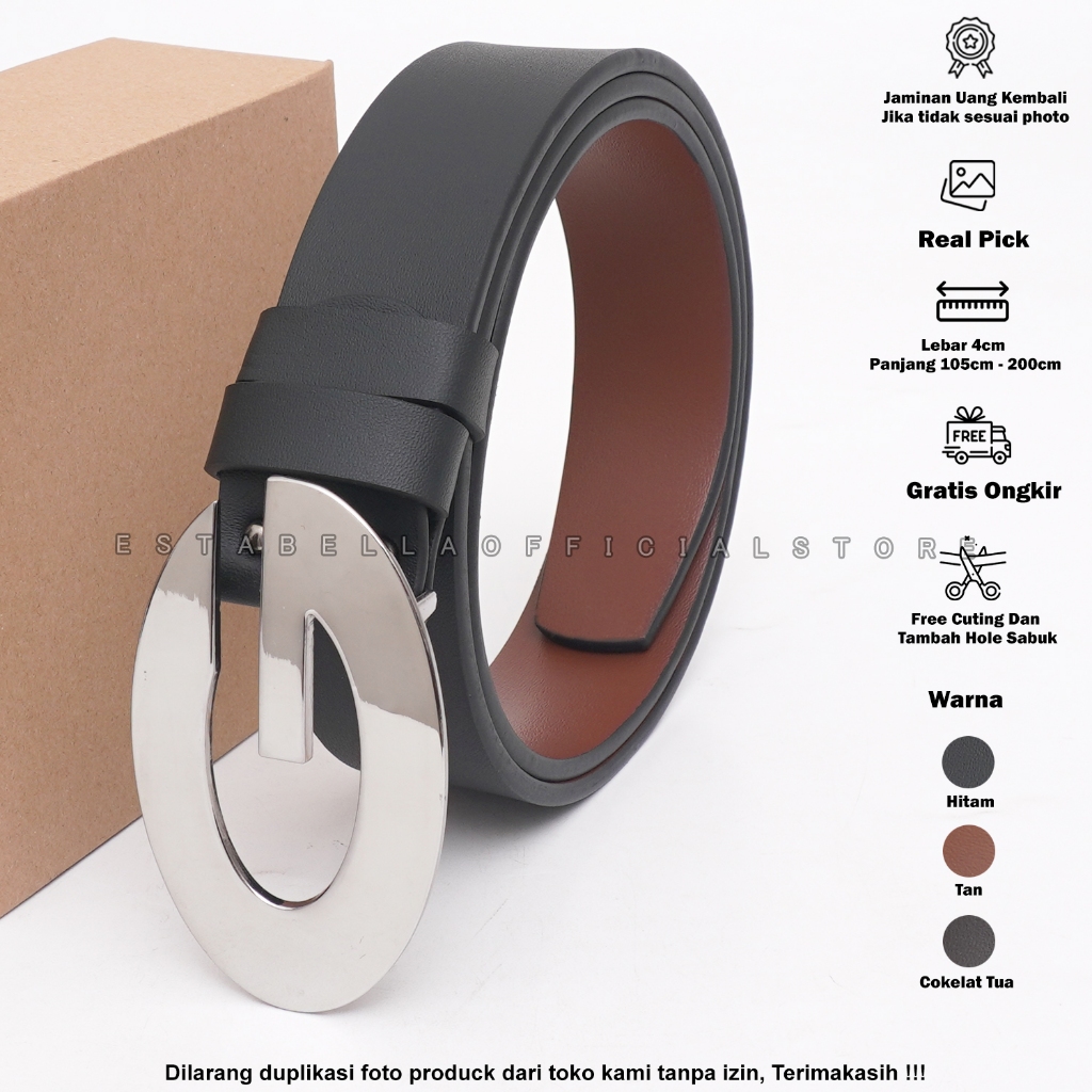 Tali Pinggang Kulit Pria Dan Wanita Sabuk Kulit Jumbo Lebar 4 cm
