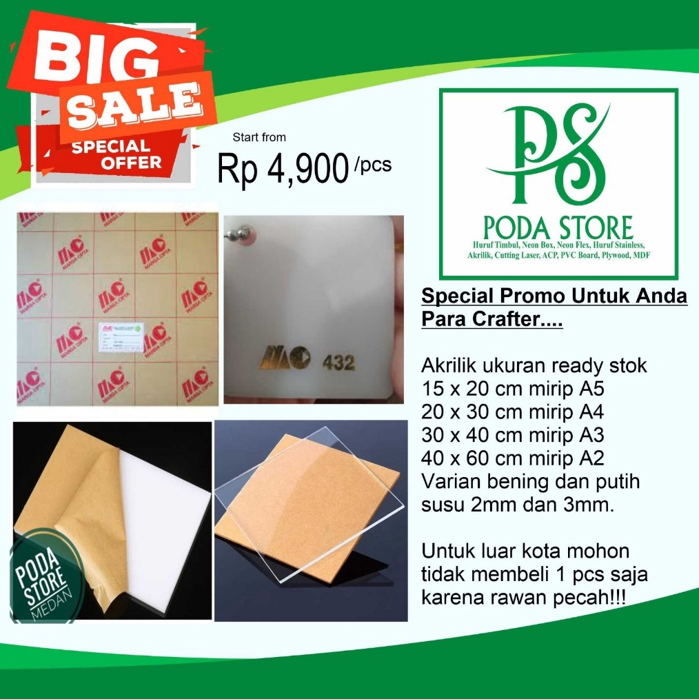 

Akrilik 4x6 mirip A2 2mm Nobrand Promo n PD3
