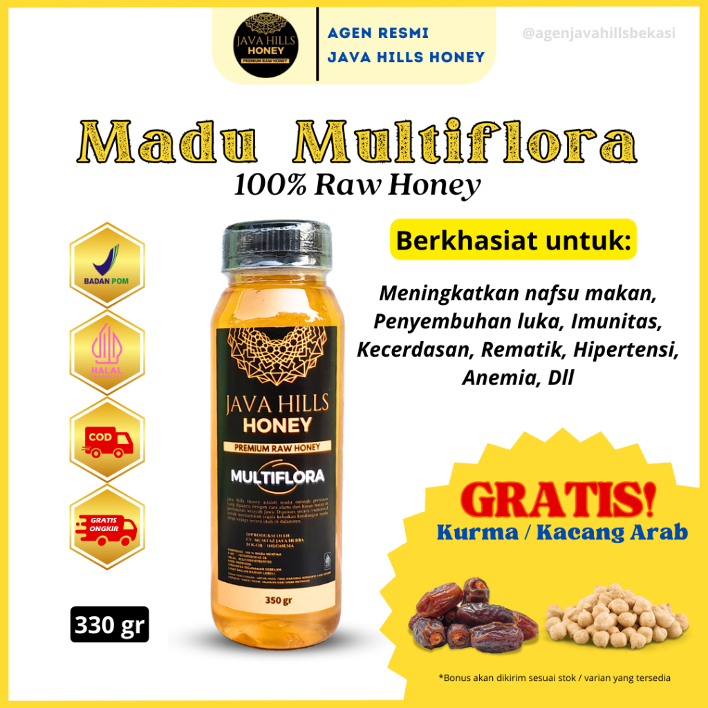 

Madu Multiflora Java Hills Honey / Madu Murni Asli Nectar Multiflora / Madu Asli Murni Multiflora Super Premium