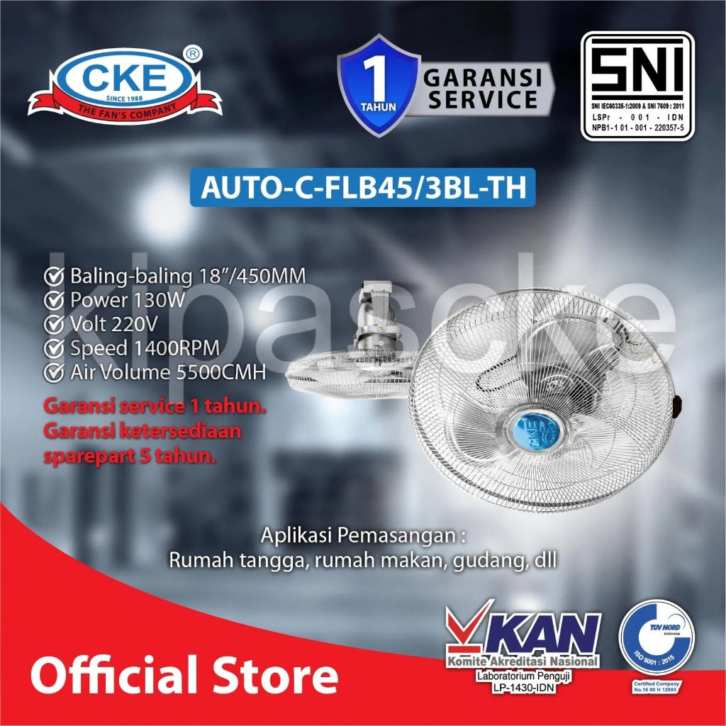 CKE Auto Ceiling Fan size 18 inch AUTO-C-FLB45/3BL-TH kipas angin orbit plafon