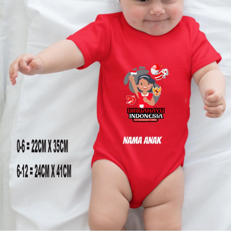 Baju Bayi HUT RI ke 79 Custom Nama Anak Jumper Bayi 17 Agustusan 2024 ke 79 Baby Bodysuit Kemerdekaa